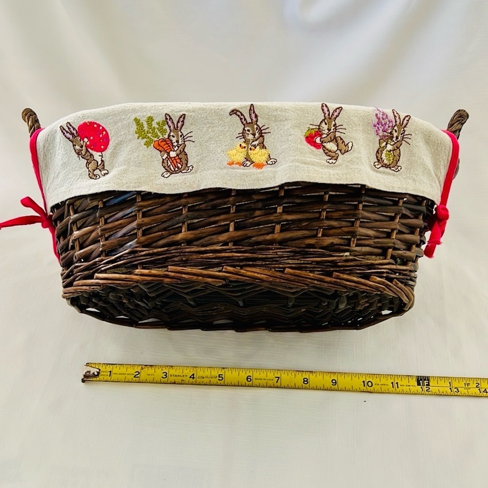 Wicker Basket with Embroidered Bunny Liner - Picture 8 of 10